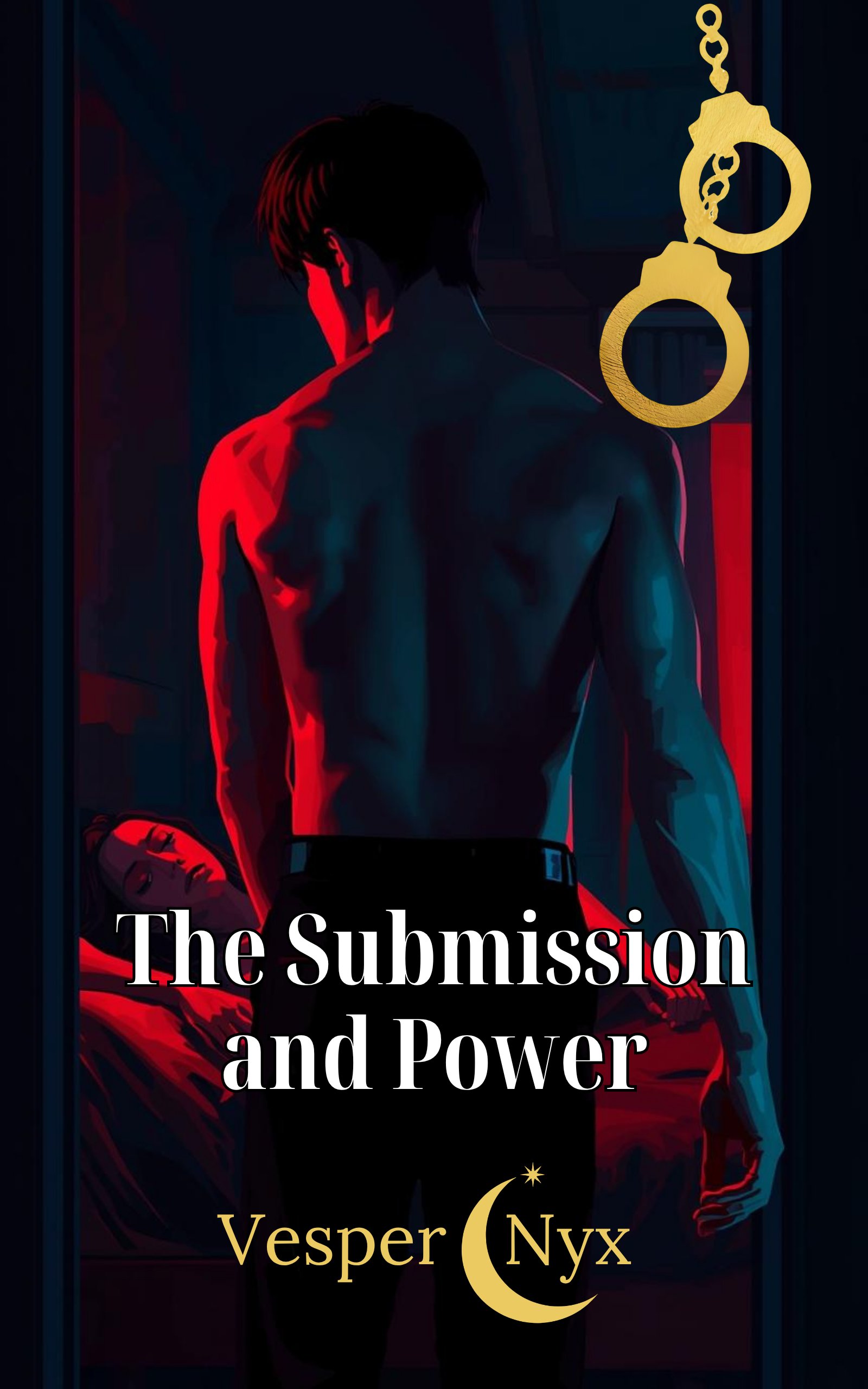 The Submission and Power — a shirtless man in red light with gold handcuffs